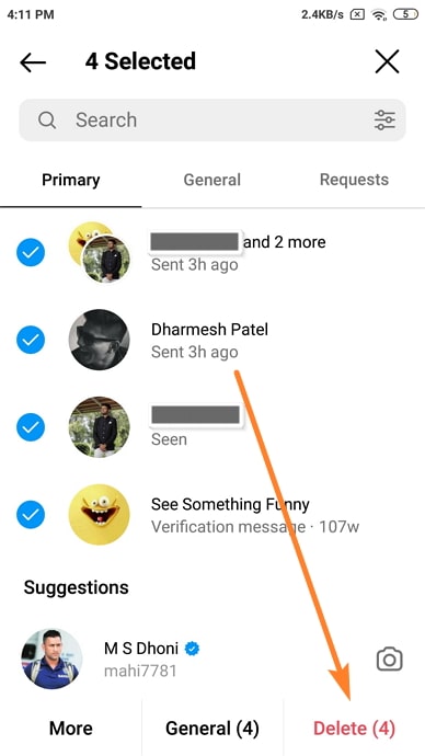 borra todos tus mensajes directos de instagram