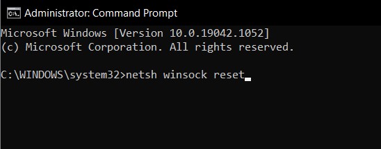 comando de restablecimiento de netsh winsock en el sistema operativo Windows