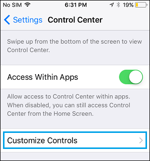 Opción para personalizar controles en iPhone Opción para personalizar controles en iPhone