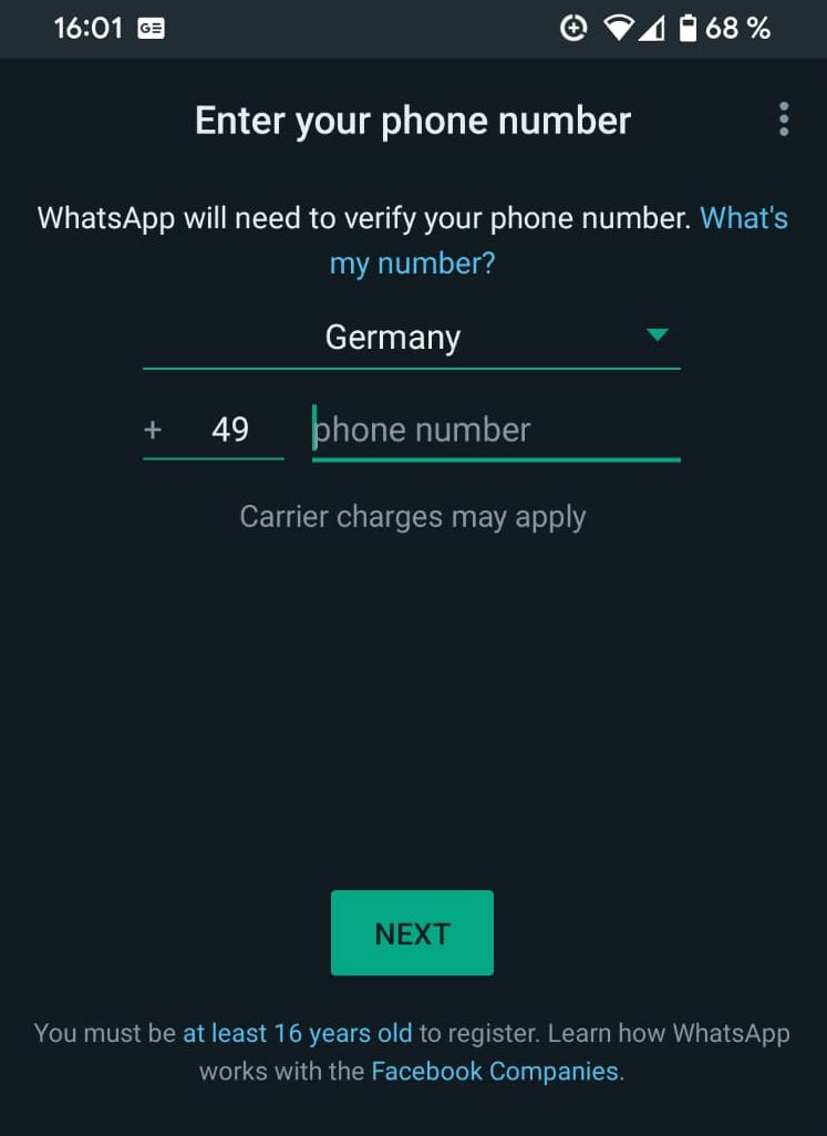 whatsapp android verificar número de teléfono