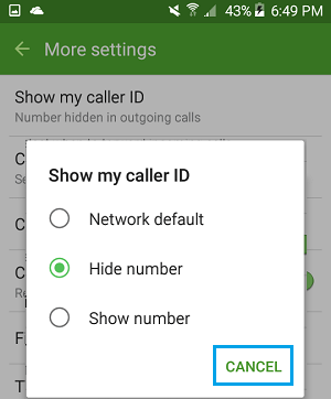 Ocultar la opción de número de teléfono en el teléfono Android