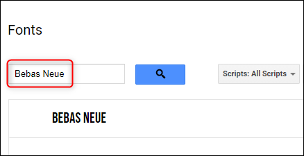 Busque una fuente utilizando el cuadro de búsqueda.