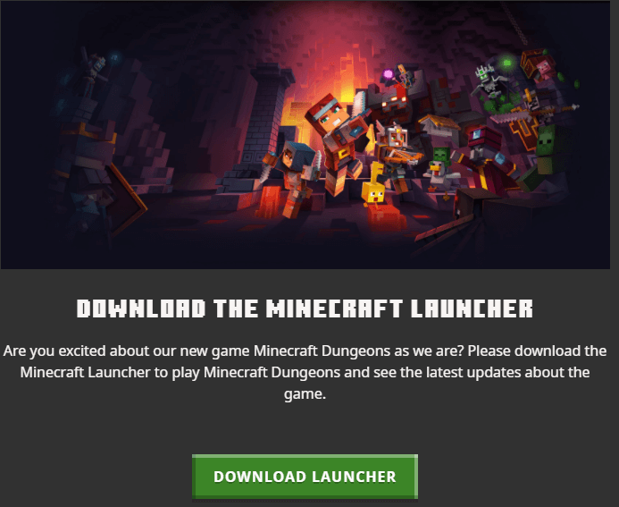 Sitio web oficial del lanzador de Minecraft.