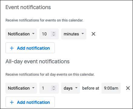 Configuración de notificaciones de Google Calendar