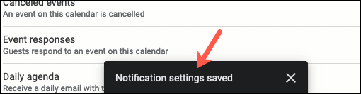 Configuración de Google Calendar guardada