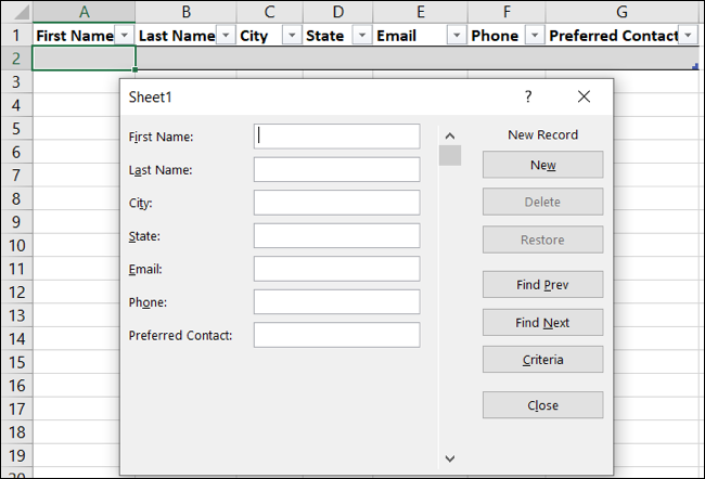 Abrir formulario de entrada de datos en Excel