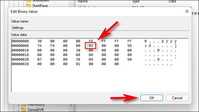 cambiar el número a "02" a una barra de tareas a la derecha.