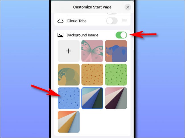Seleccione un fondo de página de inicio en Safari en iPhone o iPad.