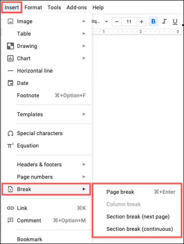 Insertar un salto de página o de sección en Google Docs