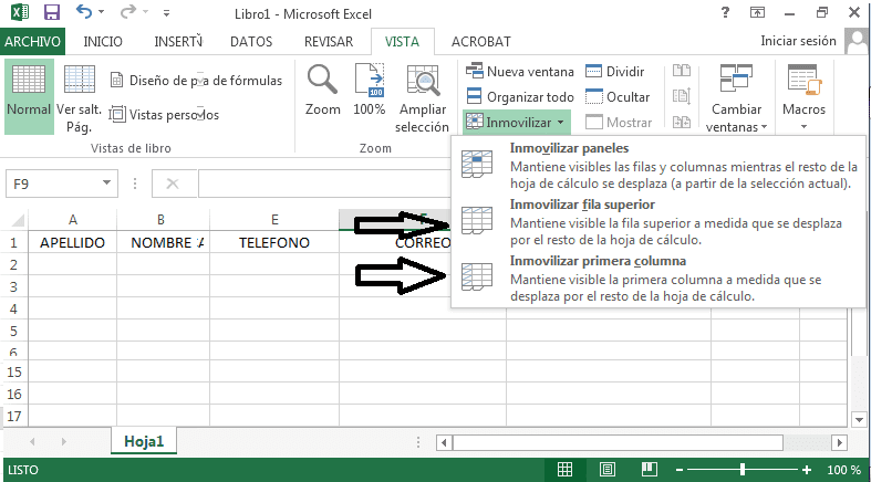 flechas que indican en la hoja de Excel