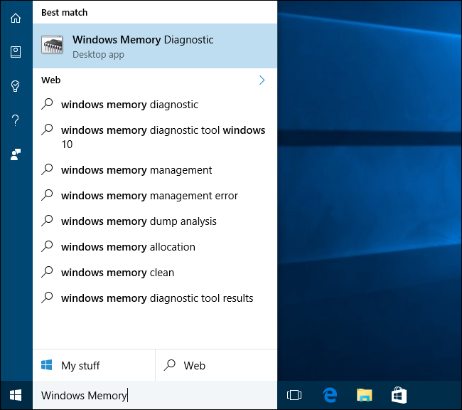 Hacer clic "Diagnóstico de memoria de Windows" en el menú Inicio.