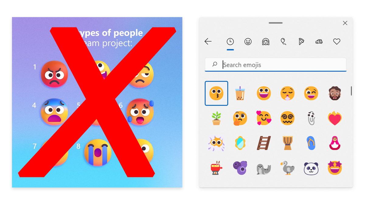 El emoji 3D que Microsoft prometió junto con el emoji 2D que obtuvimos.