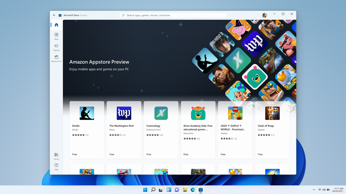 La tienda de aplicaciones Android de Amazon dentro de la tienda Microsoft de Windows 11.