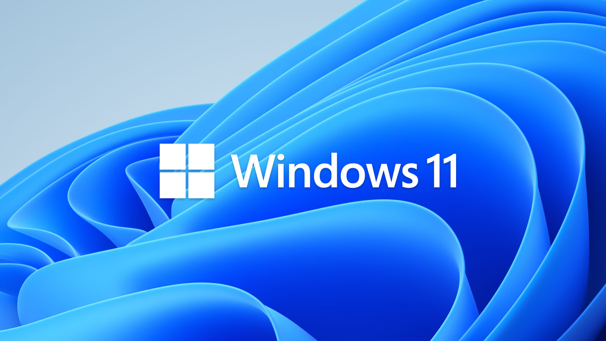 Logotipo de Windows 11 en el fondo de pantalla predeterminado de Windows 11.