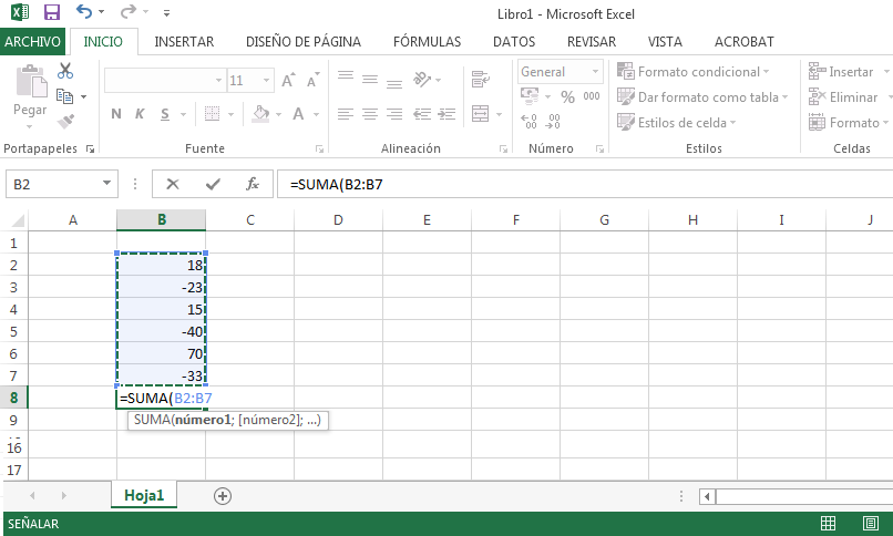 Función de suma de la hoja de cálculo de Excel