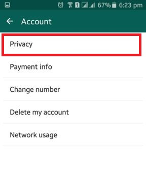 Configuración de WhatsApp Opción de privacidad de la cuenta
