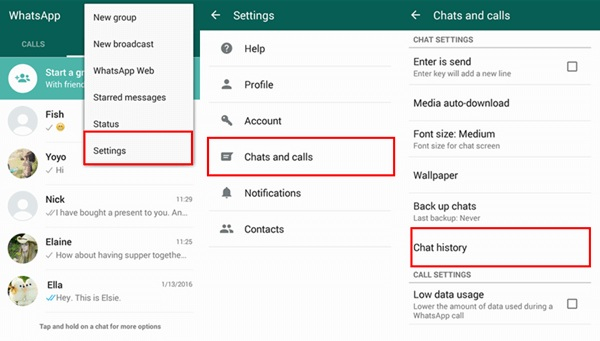 Configuración de WhatsApp Opciones de historial de chat