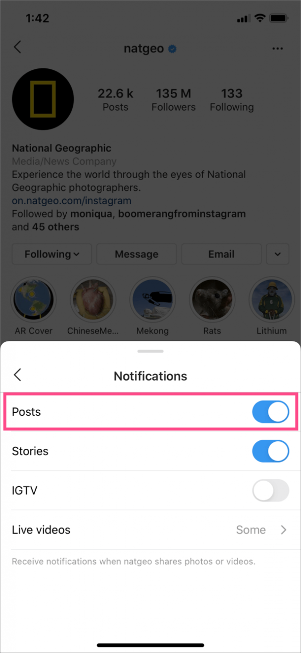 habilitar notificaciones de publicaciones en la aplicación de instagram