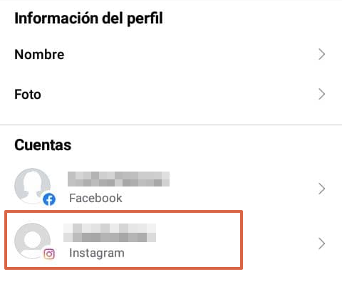 Cómo desconectar o desvincular una cuenta de Instagram con Facebook desde la app de Facebook, paso 6