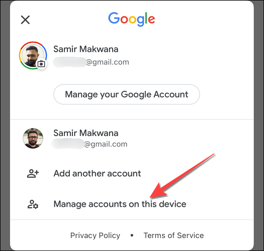 Seleccione "Administre sus cuentas en este dispositivo."