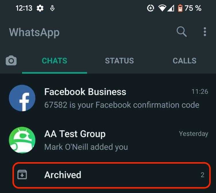 sección archivada de whatsapp android