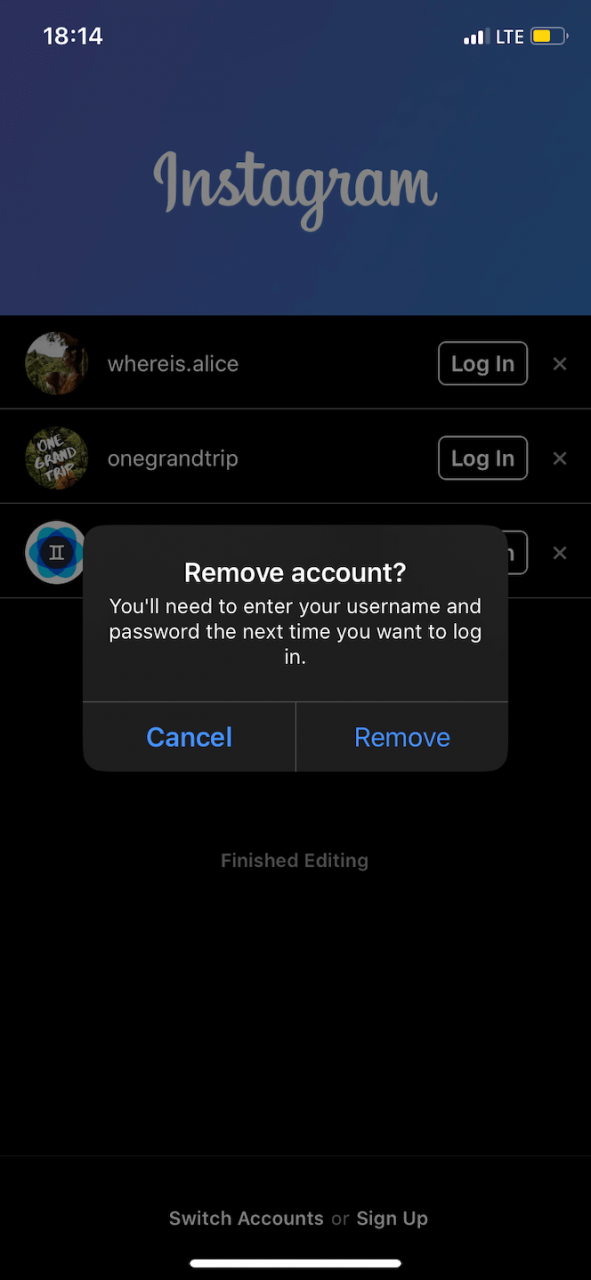 Cómo eliminar una cuenta de la aplicación de Instagram