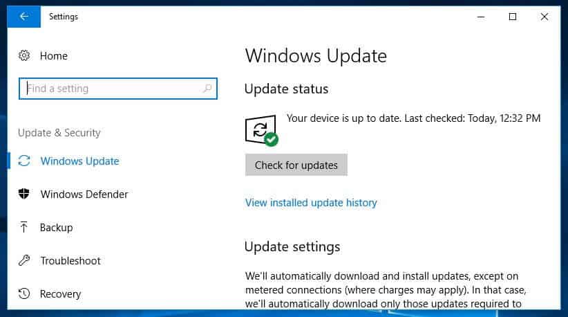 Uma tela do Windows Update.