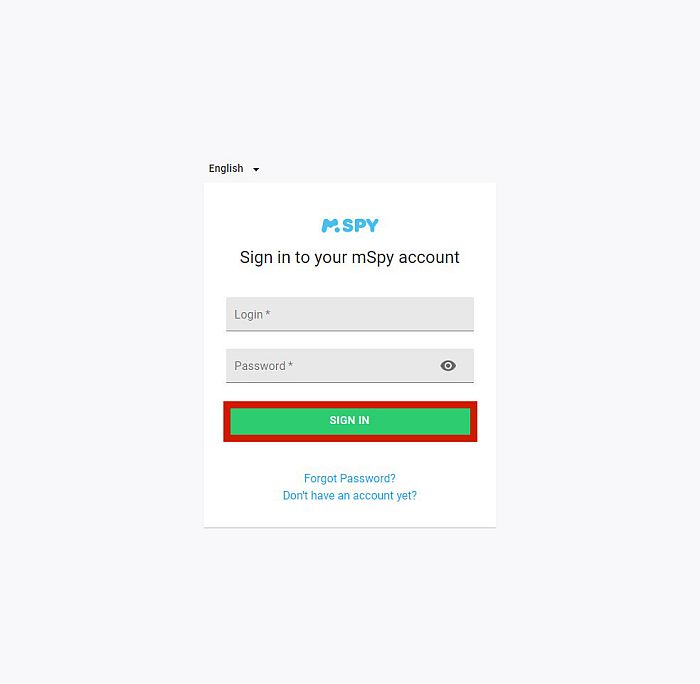 Página de inicio de sesión de mspy