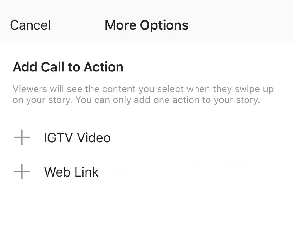 Agregar video de llamada a la acción de IGTV o enlace web