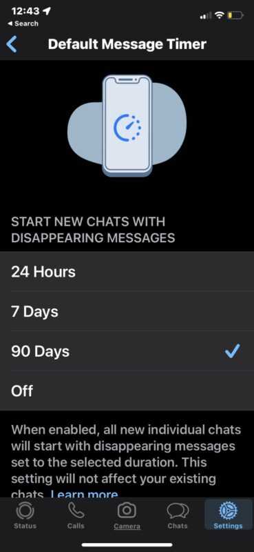 Elige el tiempo de desaparición de los mensajes en WhatsApp
