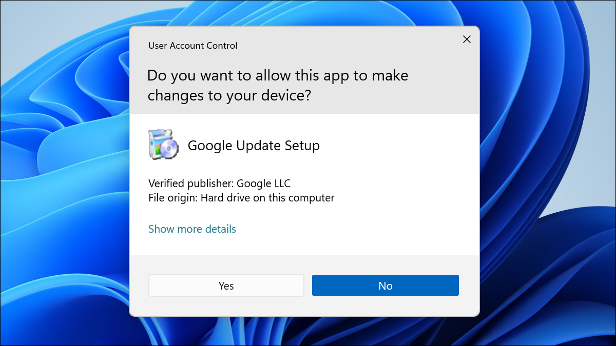 Un aviso de Control de cuentas de usuario en un escritorio de Windows 11.