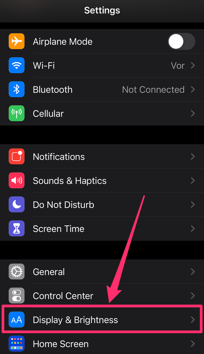 Captura de pantalla de la aplicación Configuración en iPhone