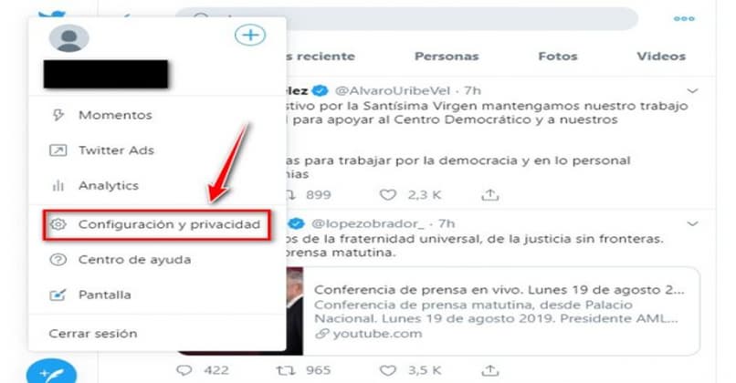 configuración de la cuenta de twitter